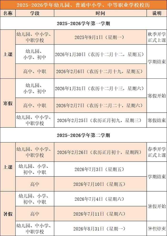 2026年福州中小学寒假放假时间